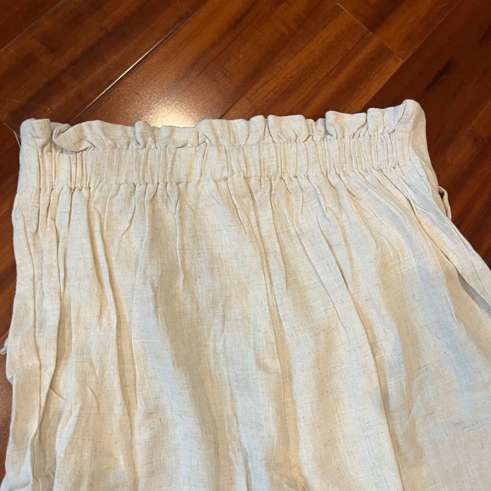 Umgee Linen Pants Wide Leg Paperbag Tie Lace Up Elastic Beige Oatmeal New Large - Picture 5 of 10